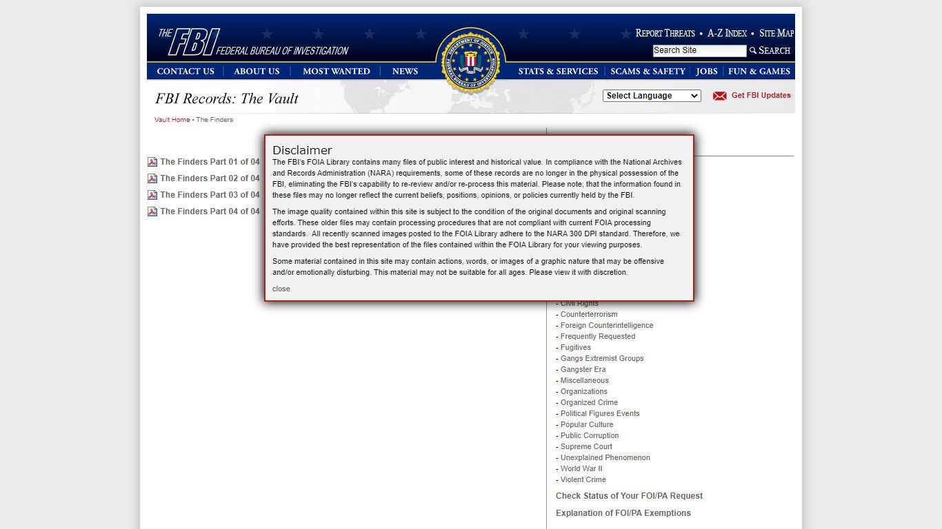 FBI Records: The Vault — The Finders